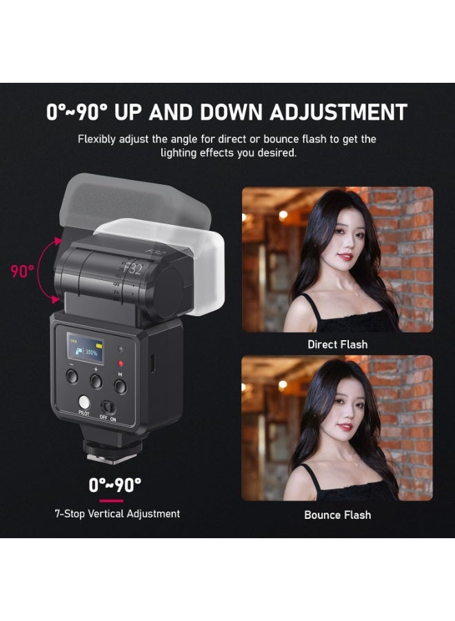 F32 Camera Flash, Camera Speedlite with GN32 / CCT 5600K for Canon/Fuji/Sony/Nikon/Panasonic Olympus Pentax and Other SLR Digital Cameras with Single Contact Hot Shoe, External Flash with Diffuser - view 4